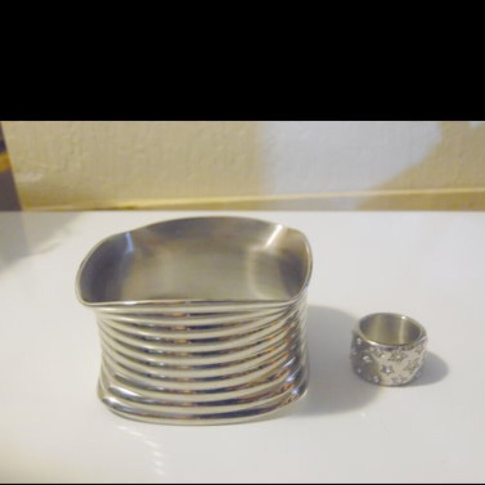 Emma Skye Stainless Steel Ribbed Bracelet & Band Ring Size 8